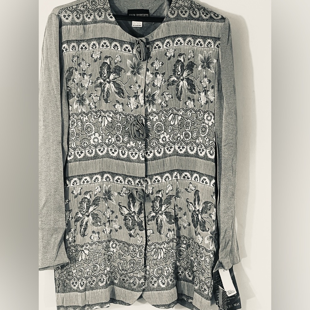 Vintage 90s John Roberts Floral Tapestry Topper Blouse USA NWT Grey 13/14
